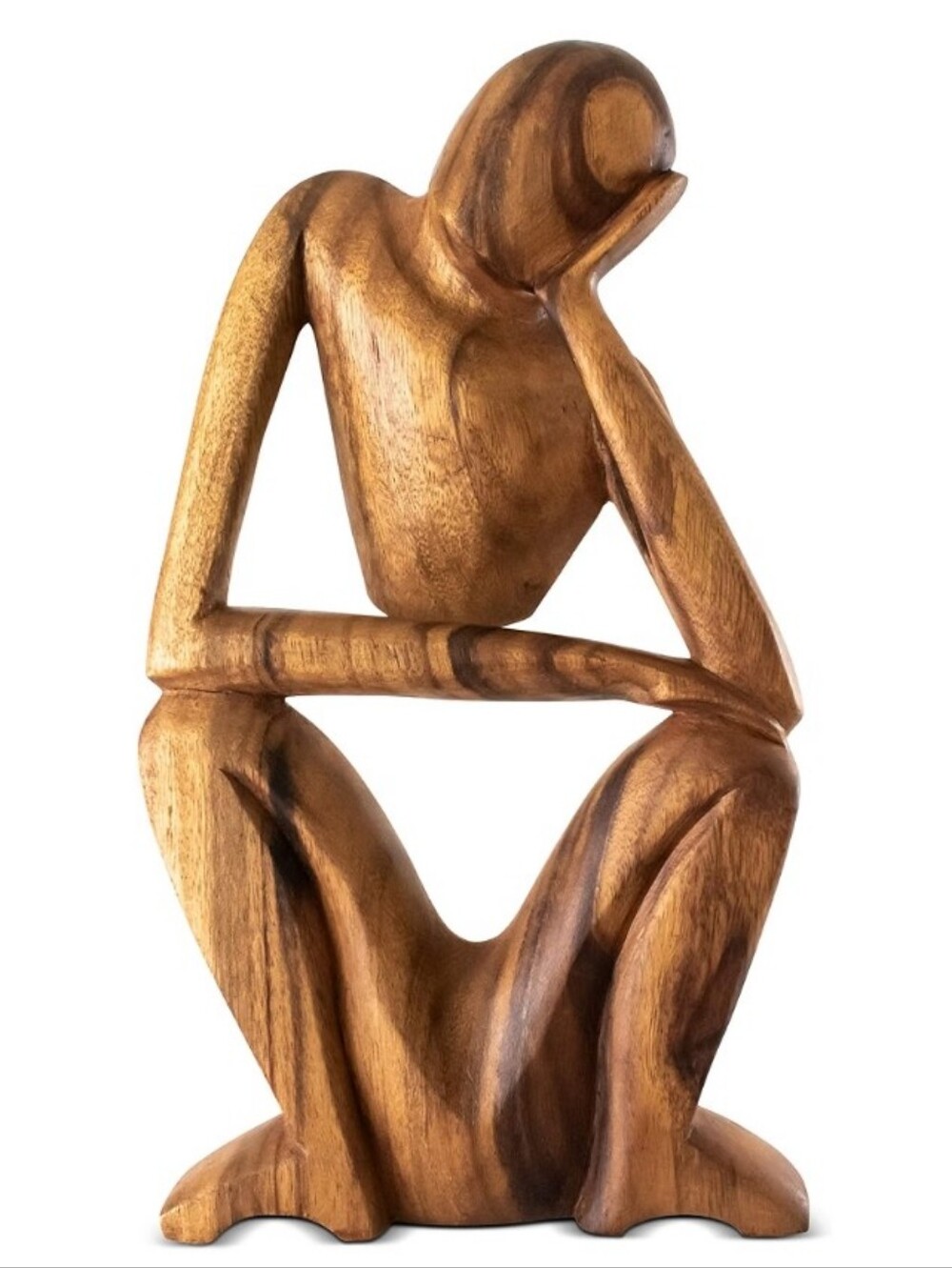 Novica Hand-Carved Wooden Abstract Squatting Man Sculpture